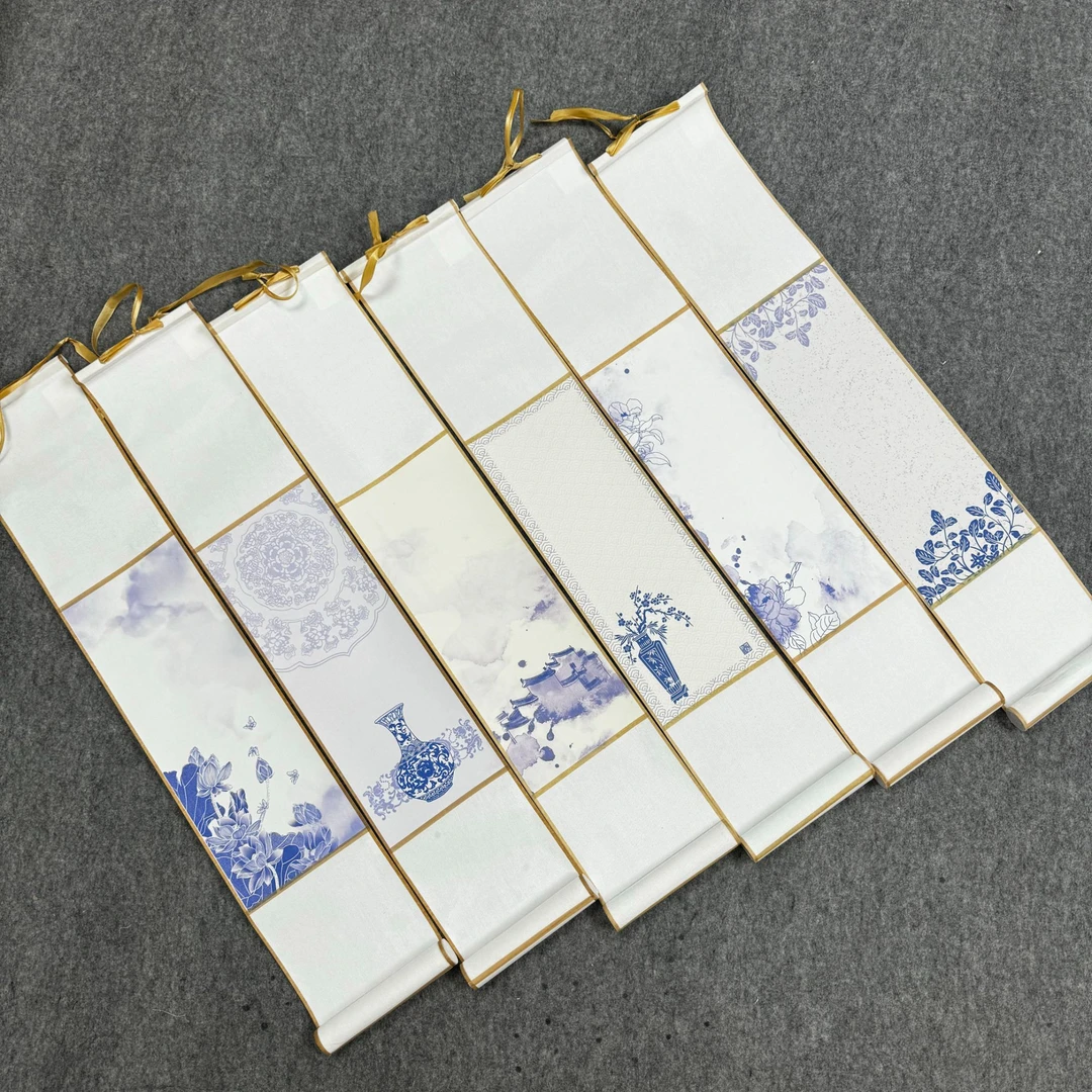 【青花瓷书法小卷轴】14*72cm微喷蜡染半生熟精裱卷轴小品纸小楷