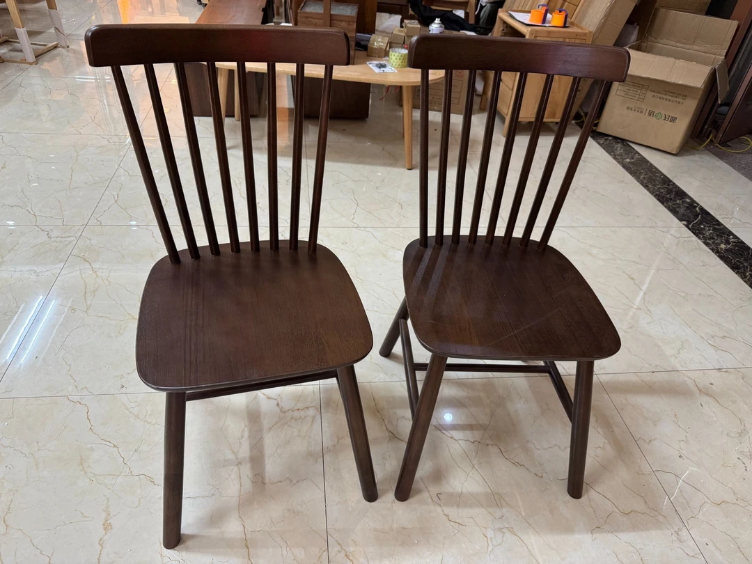 实木橡胶木胡桃色餐椅