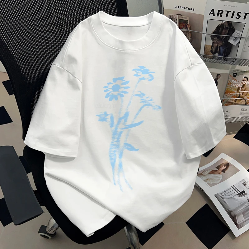 jtrt潮牌美式复古花卉印花夏季纯棉短袖t恤男女小众百搭圆领上衣