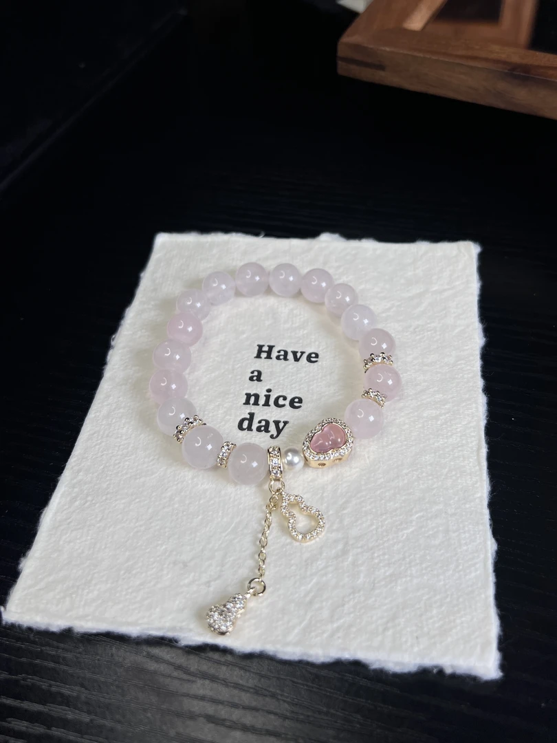 单圈粉水搭葫芦加葫芦吊坠 设计款芙蓉石手串 多样性发一【A101】