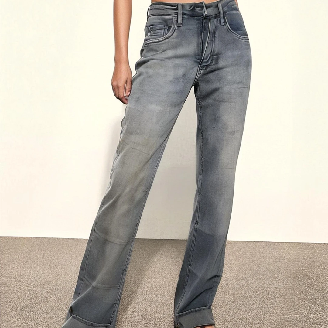 女士秋冬加绒高腰显瘦直筒牛仔烟管裤99721