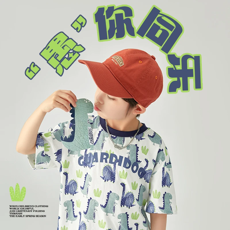 多多家9382【全棉.恐龙T】中大童夏季儿童恐龙满印短袖T恤