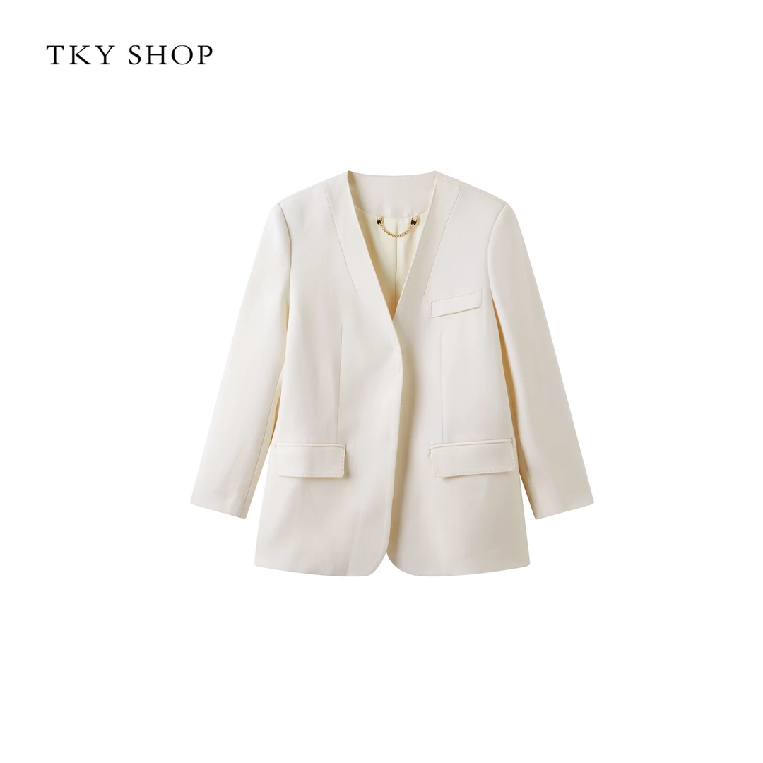 TKYSHOP【全绵羊毛】时尚V领白月光秋款极简风西服外套10H1CA00A144