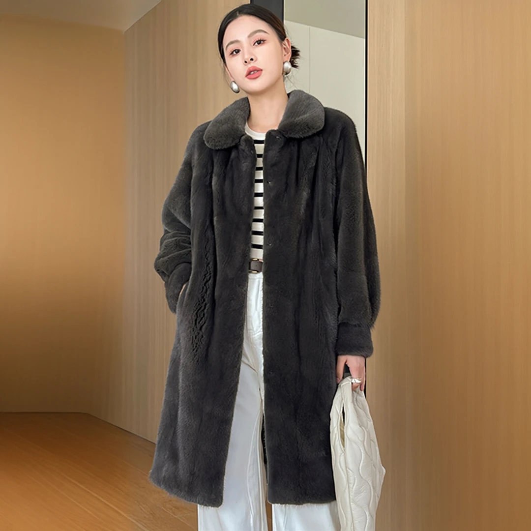 2025进口紫金短二貂皮大衣女整貂立翻领皮草长款年轻过膝水貂皮草