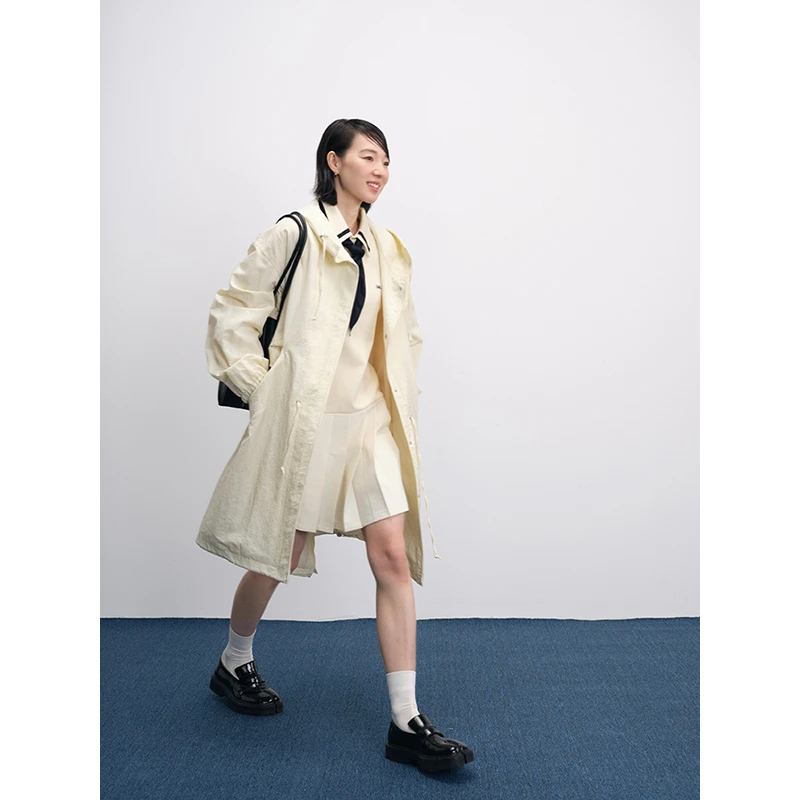 UMILAB【沐风】微皱肌理面料 腰部可调节抽绳中长款廓形风衣C915H