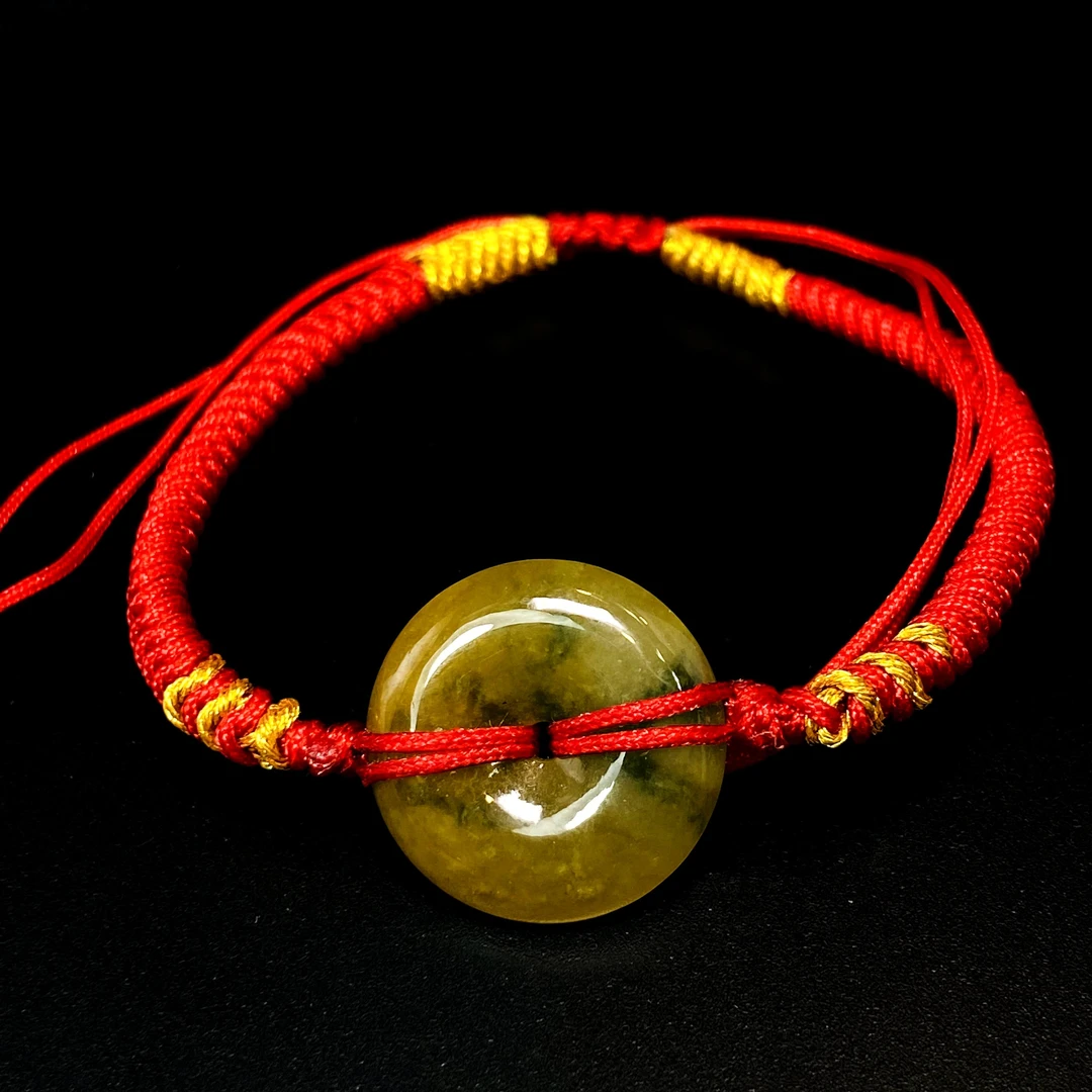 RX3天然缅甸A货翡翠黄平安扣手绳/011828/北京中保拍卖