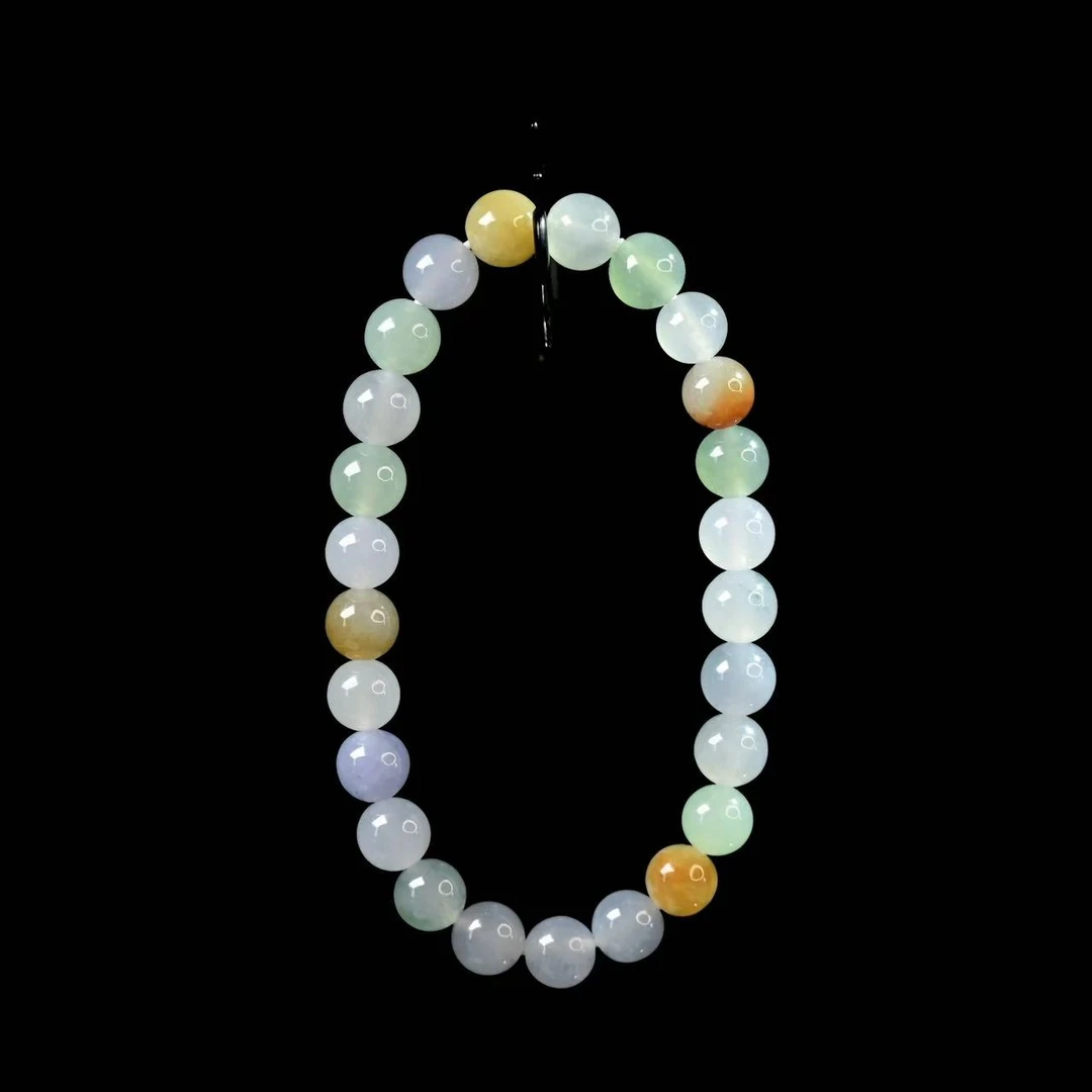 天然缅甸翡翠A货吉祥如意多彩珠串/1207101/拍卖