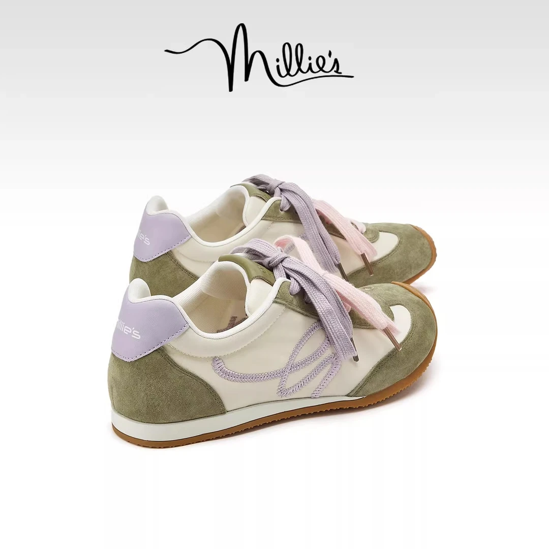 妙丽丑萌拼色双系带运动休闲鞋女2025夏季新款软底复古阿甘德训鞋