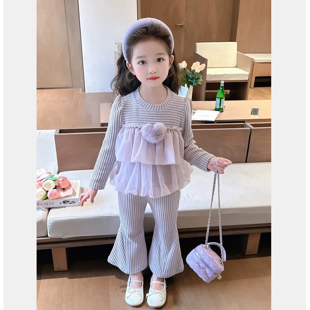 女童秋季新款套装洋气喇叭裤休闲百搭两件套