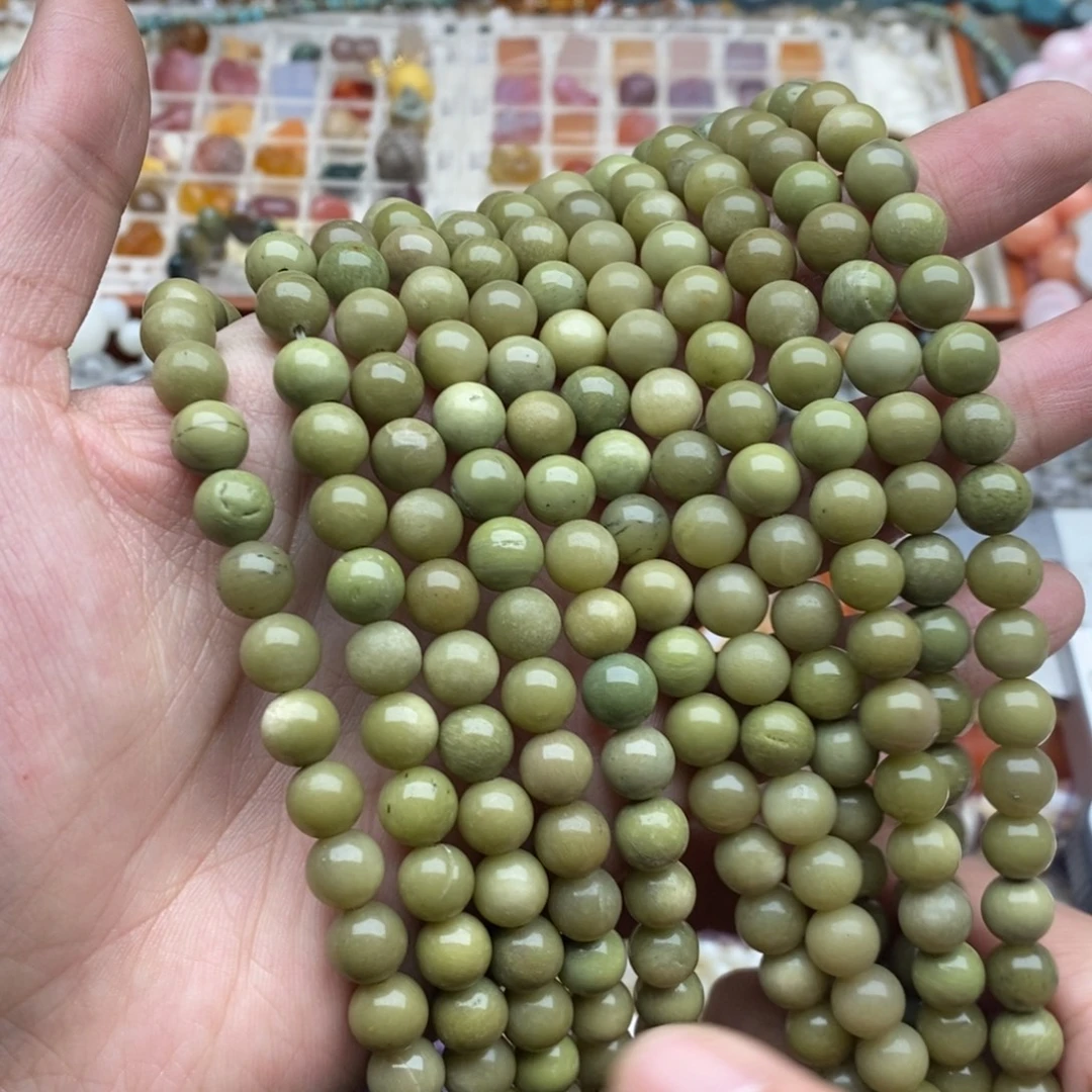 玛瑙/玉髓未镶嵌珠宝半成品一条天然8mm阿拉善抹茶绿圆珠