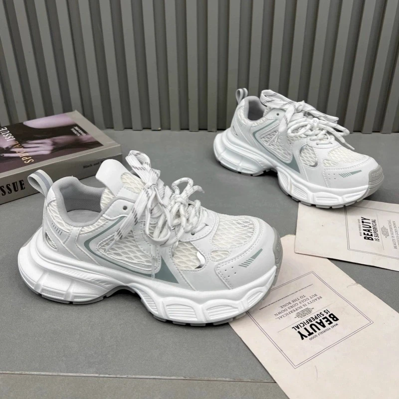 啄木鸟网红时尚老爹鞋2025春夏新款双鞋带透气网面千金鞋子名媛风