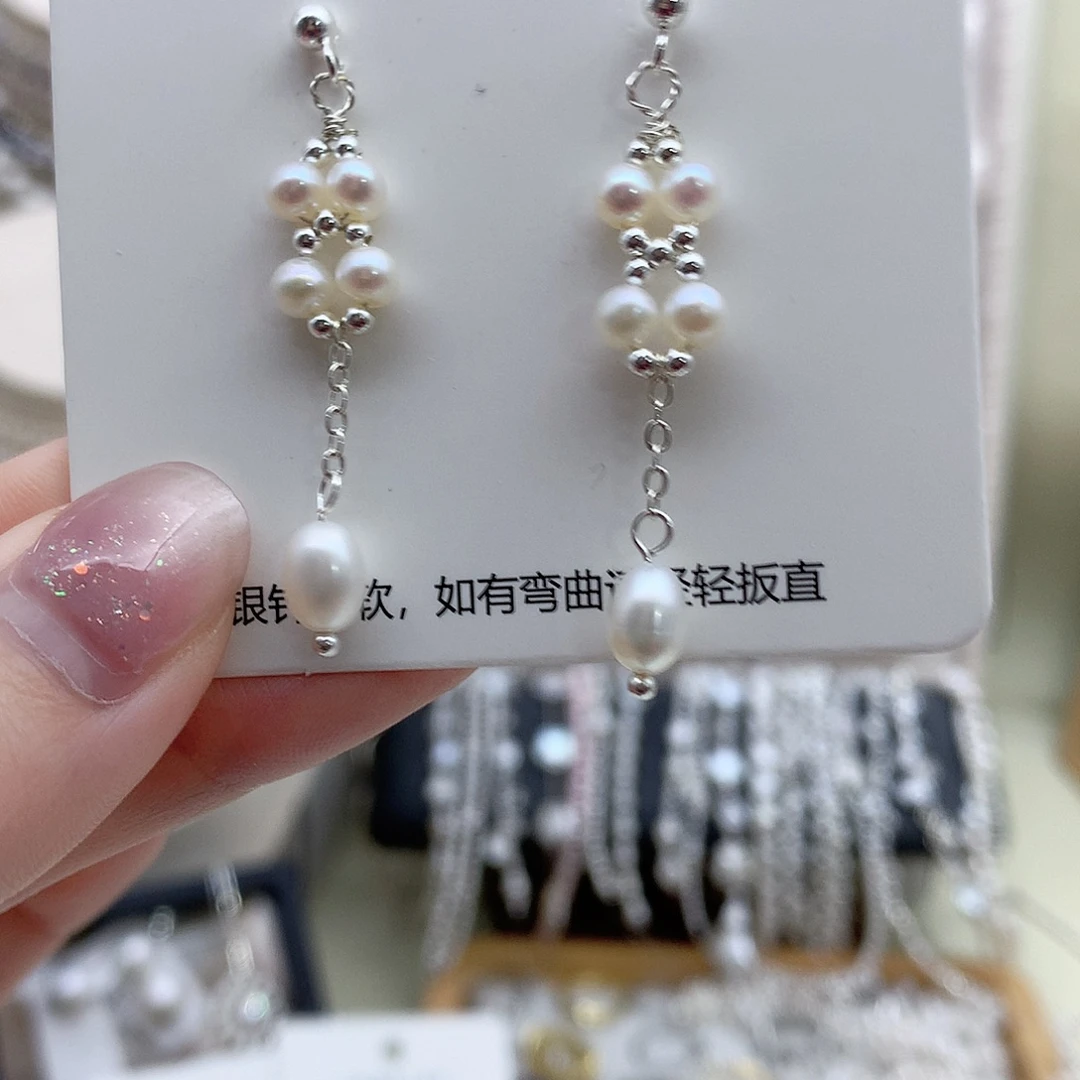 耳饰银S925镶嵌淡水珍珠