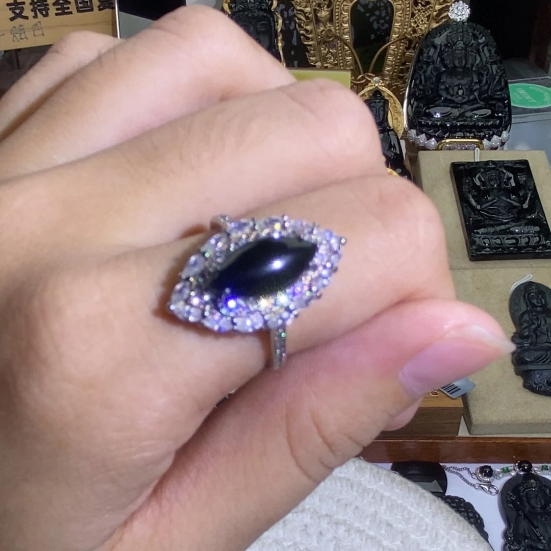 银S925镶嵌戒指翡翠马眼戒指