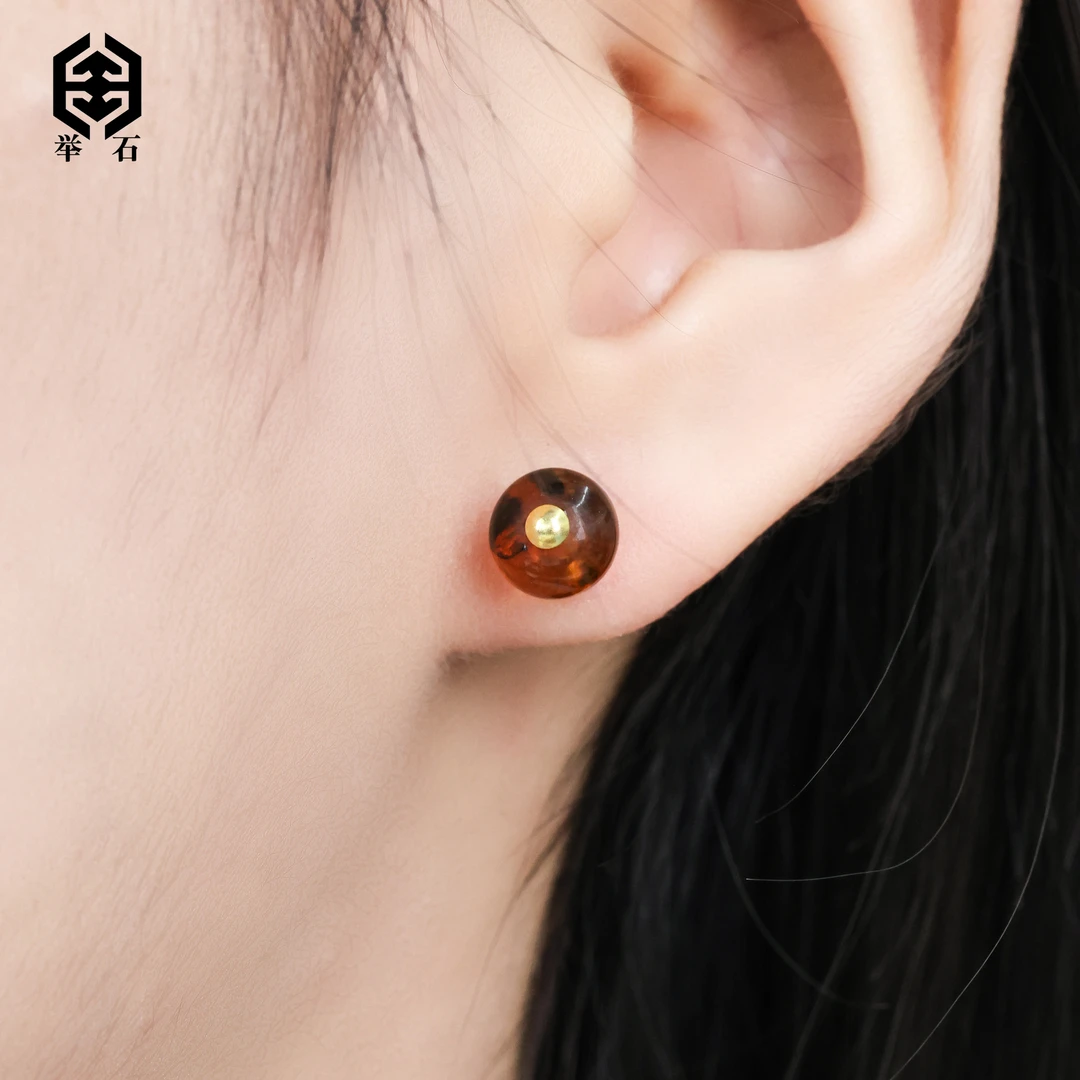【举石优选】S0226-H78-0049琥珀耳饰(一对/多样性发/约7mm+）F