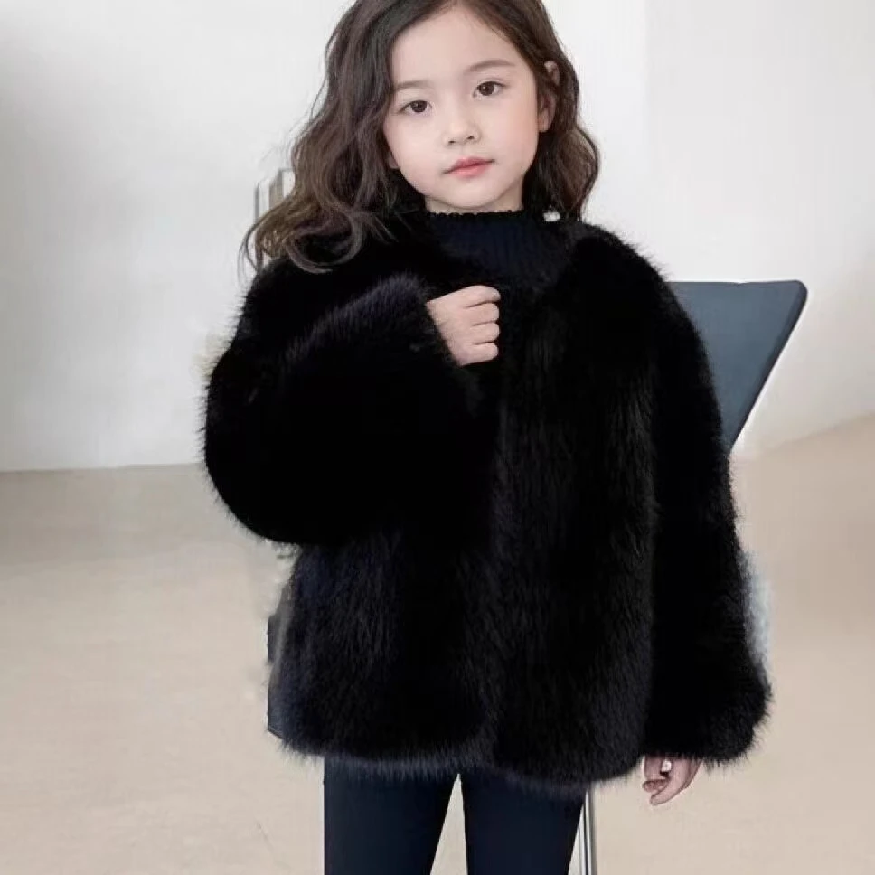女童冬季加绒加厚棉衣环保皮草外套宝宝毛毛外套儿童时尚保暖冬装