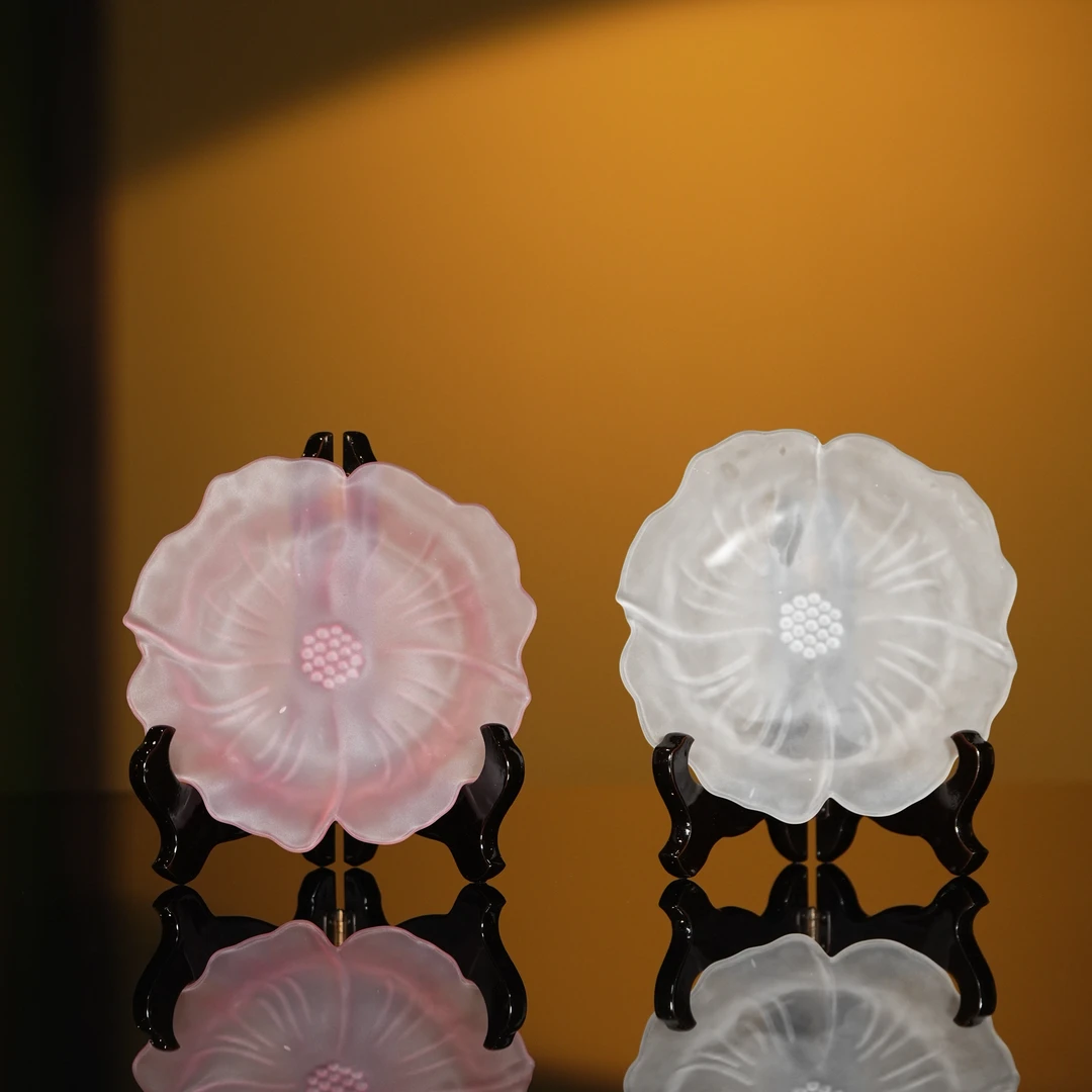 华艺轩严选水晶琉璃花型壶承零食茶点盘果盘一个（随机颜色）