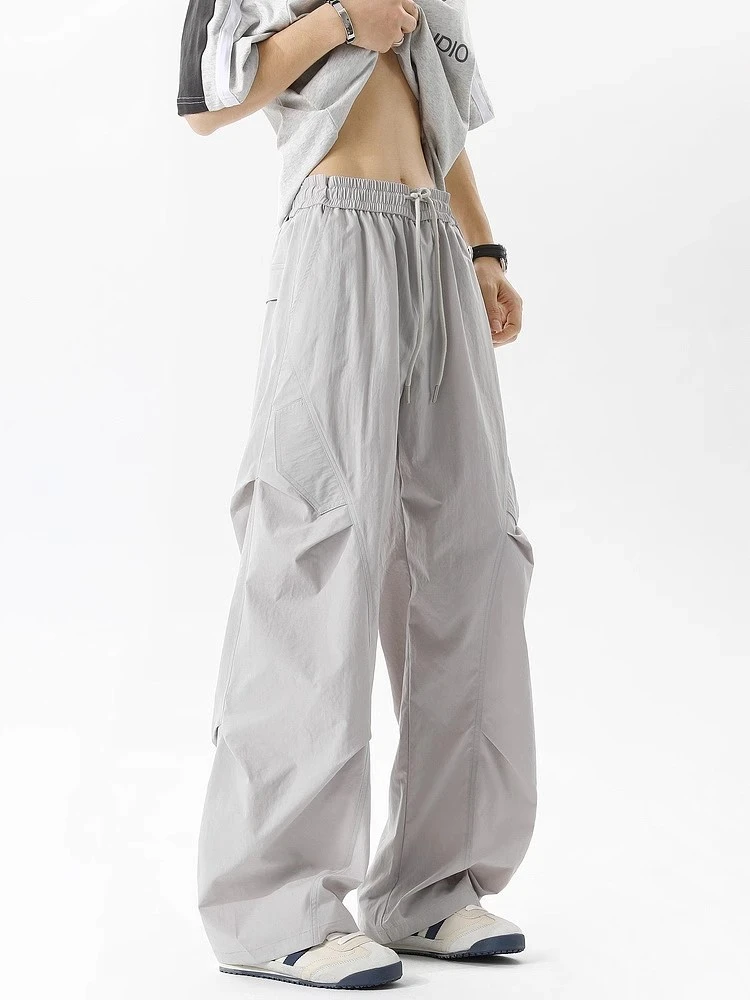 美式街头褶皱设计运动裤男士款潮牌宽松工装长裤透气休闲裤早秋款