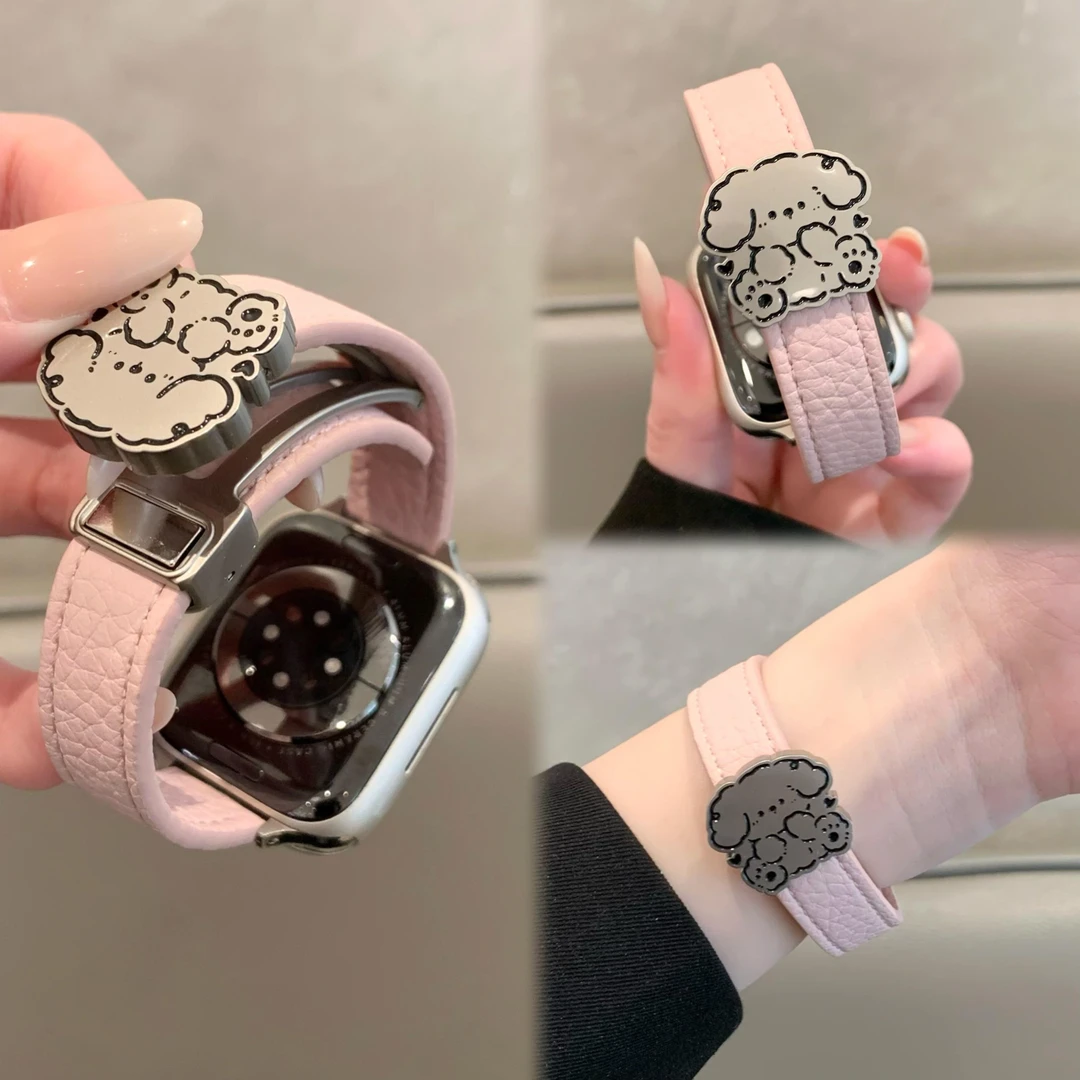 荔枝纹皮小狗适用小米手环8/9p表带华为FIT3腕带红米Watch5/4女