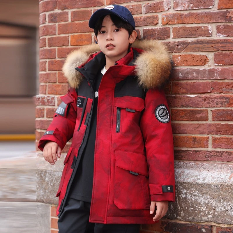 巴拉开门红2026冬季新款洋气儿童羽绒服男童中长款中大童加厚青少