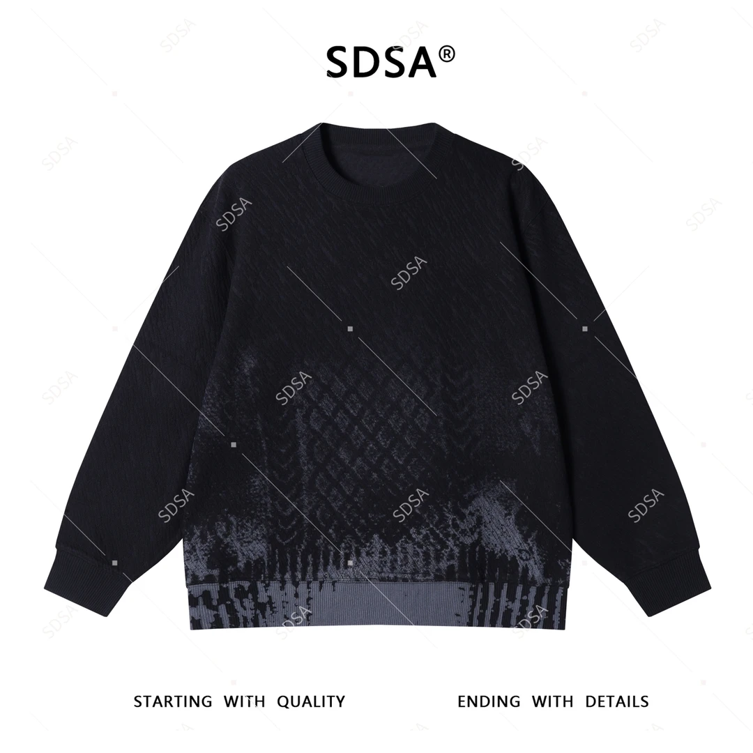 SDSA秋季新款男士痞帅韩版简约撞色印花菱形套头圆领卫衣宽松百搭