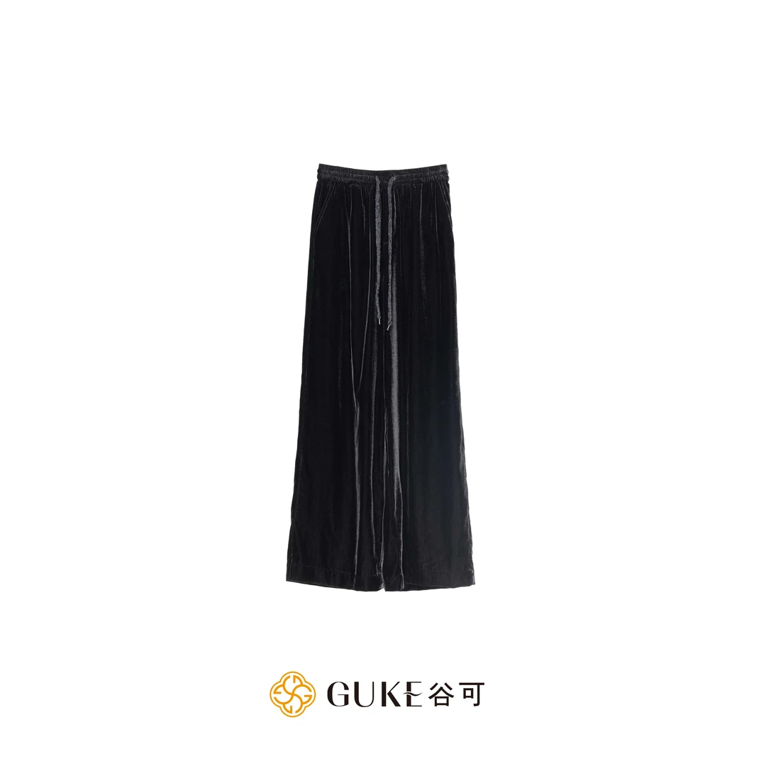 GKE/谷可K1189时尚丝绒直筒裤2025秋季新款百搭厚垂坠感休闲长裤