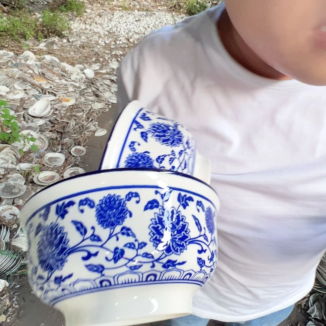 瓷片景德镇陶瓷7寸青花面碗2只