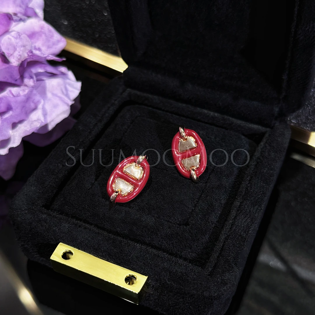 铜合金合成锆石耳饰 法式时尚红色猪鼻子耳环 新年礼物