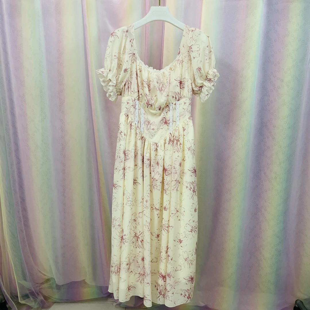 1504粉色蕾丝彼岸花连衣裙