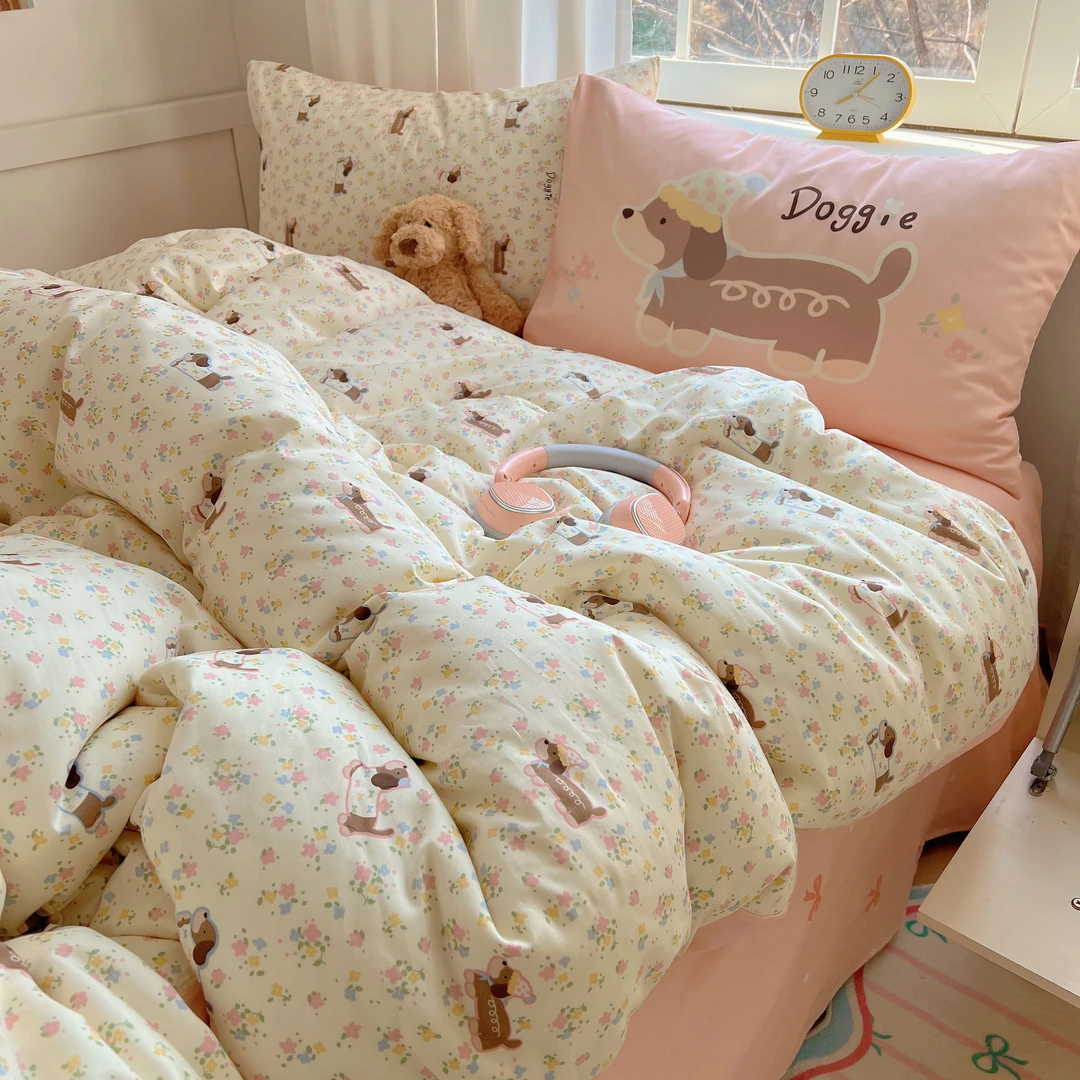 ins清新全棉四件套纯棉被套可爱卡通混搭小碎花床品双人单人宿舍