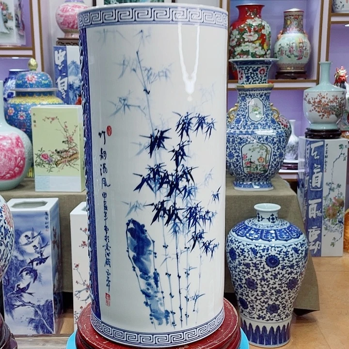人***节花瓶全手工釉下双面画箭筒