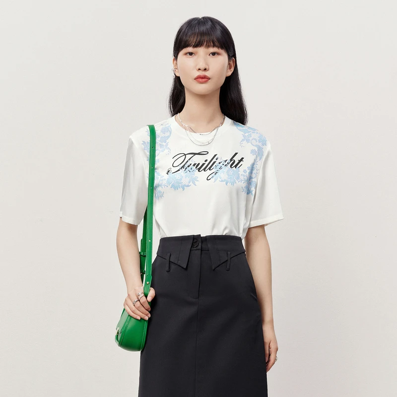 HPLY荷比俪2023夏季新款女蕾丝印花logo字母柔软T恤HYD22620138