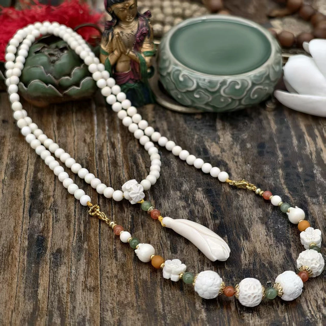 T183【绝代佳人】精品猛犸象牙原创设计珠宝级轻奢项链毛衣链脖挂