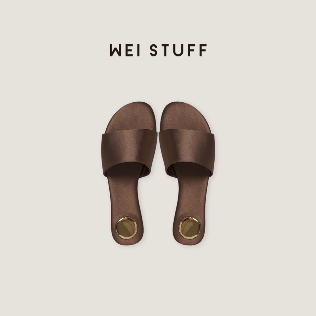 WEI STUFF 春季两色法式气质时尚简约圆头平底一字拖拖鞋 8844.