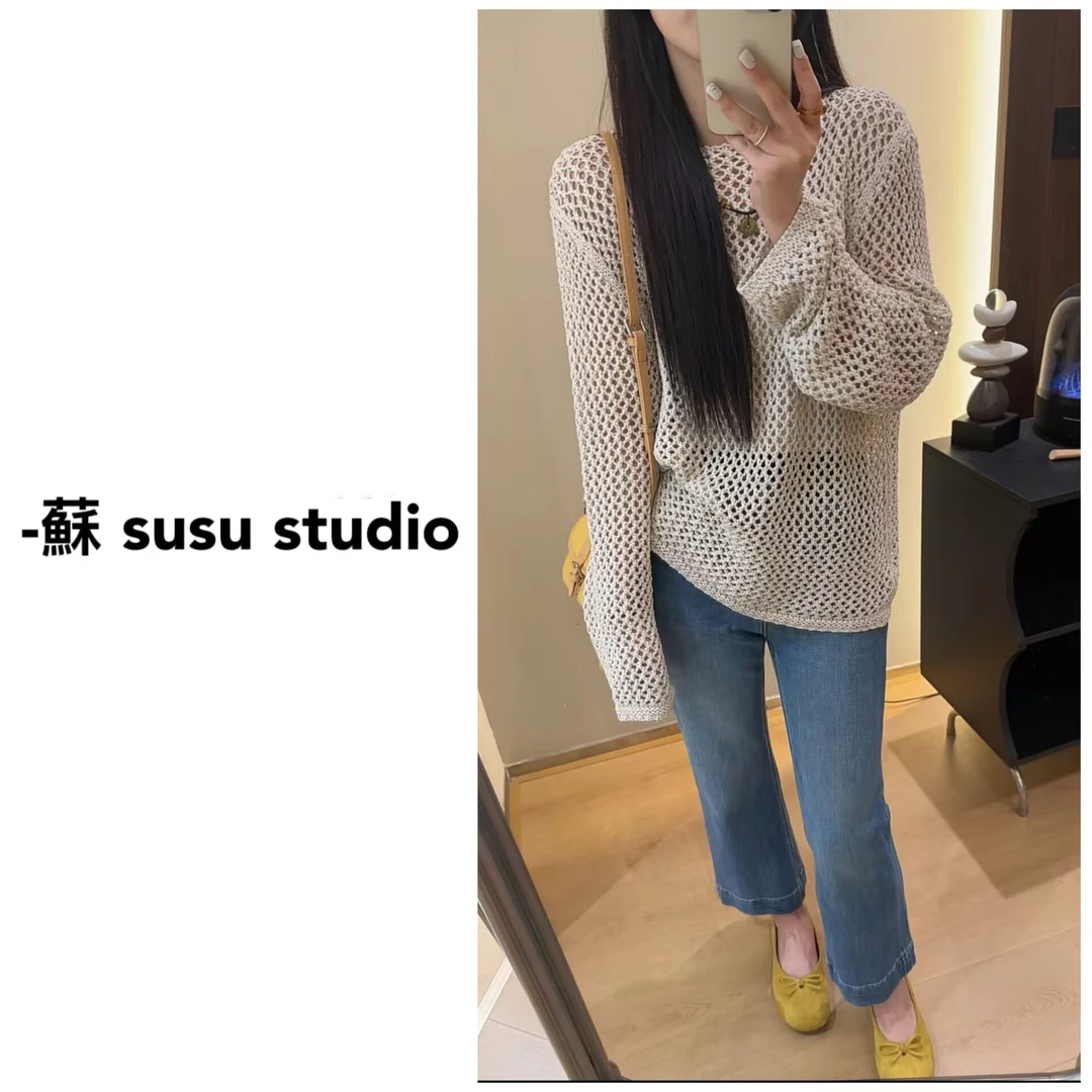 JS25早春新款欧货大版防晒衫慵懒风宽松镂空百搭长袖针织衫女