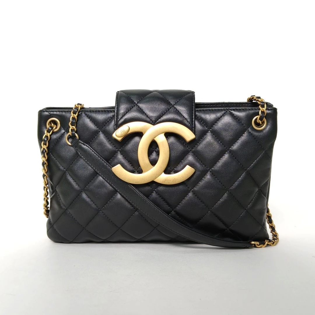 95新 Chanel/香奈儿 【双双】24C 大logo 风琴包 25cm 黑色 芯片