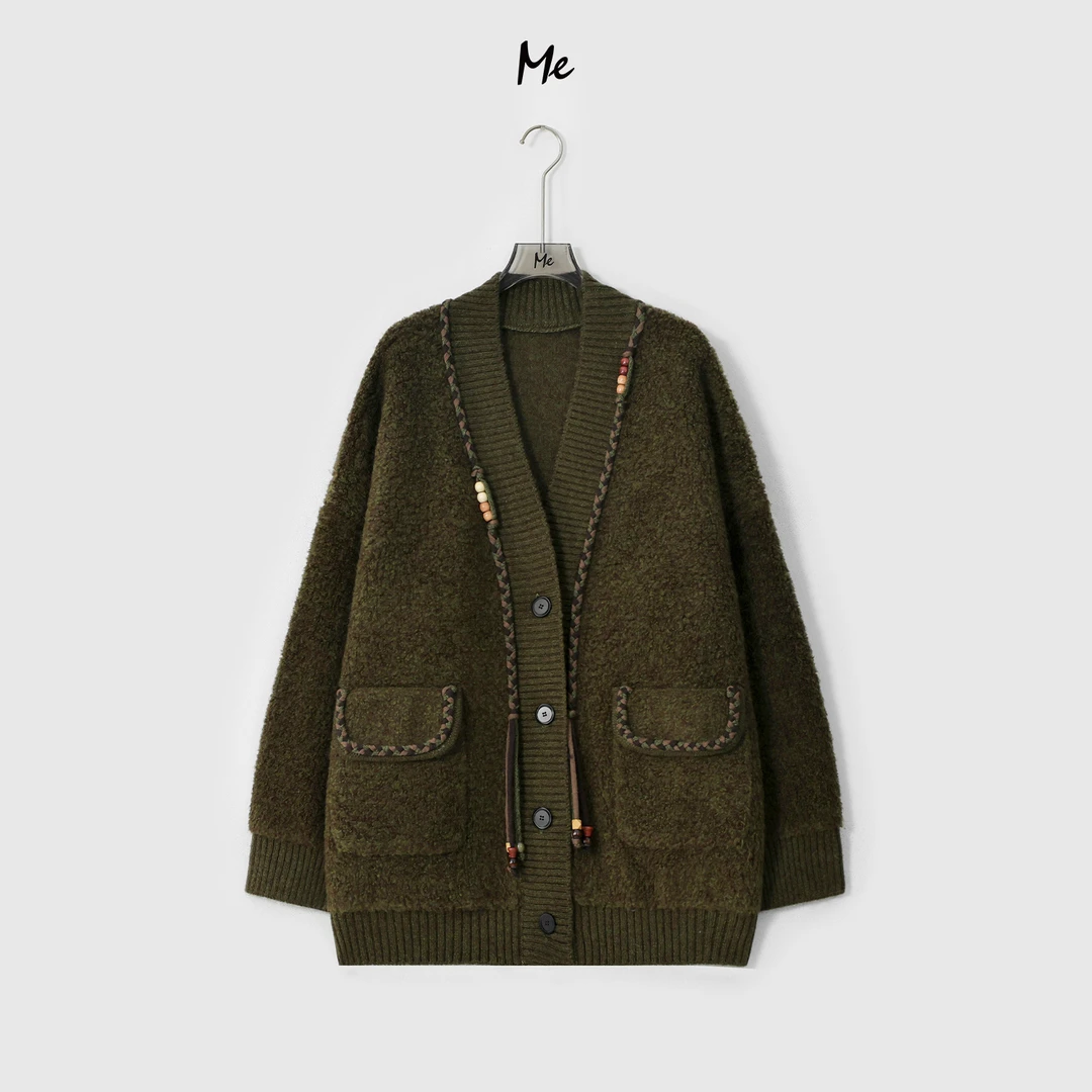 ME【100%绵羊毛童花谣】圈圈纱编织木珠显瘦时尚一手长毛衣MESA1434