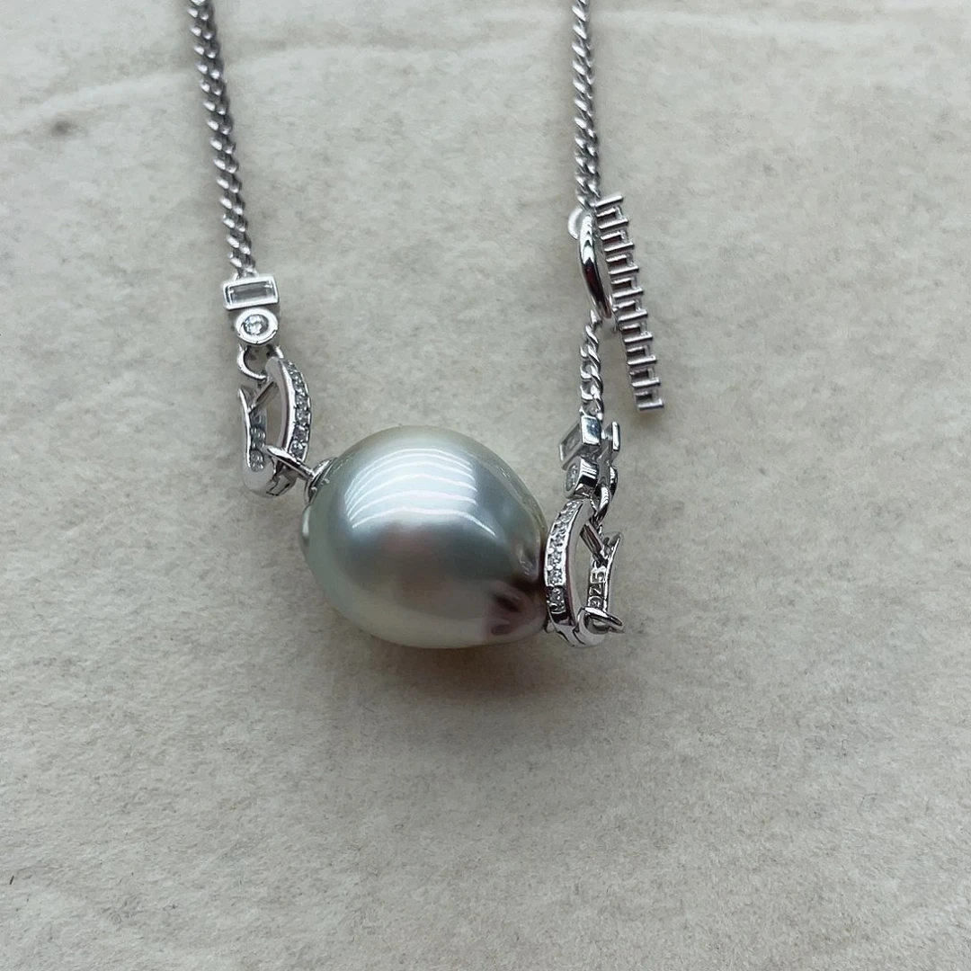 海水珍珠银S925镶嵌套链D5