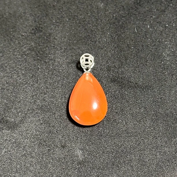 川料南红樱桃红925银镶嵌吊坠