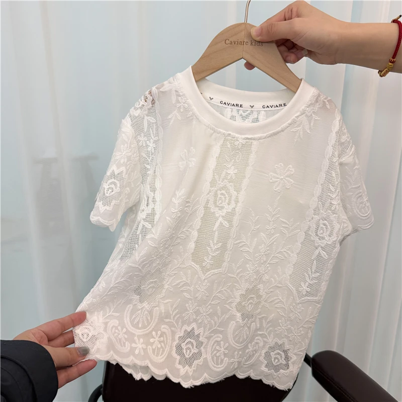 【香草妈妈款】C25137T提花镂空T鱼子酱品牌儿童女童服装