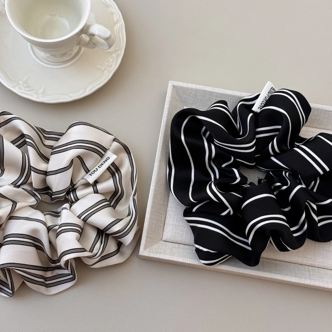 法式港风条纹发绳大肠发圈大号头花头饰头绳丸子头2025新款高级感