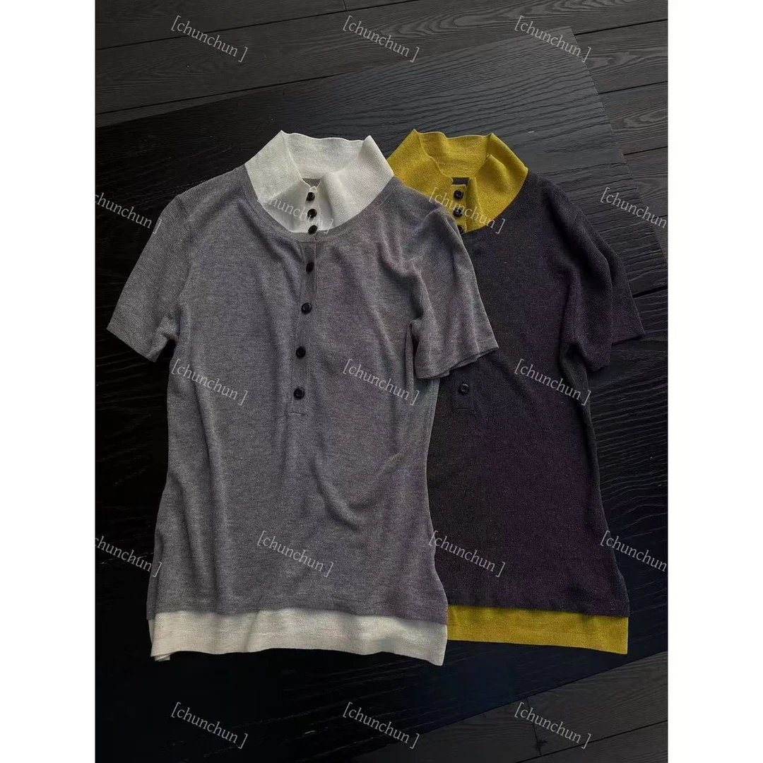 【纯纯女装】SEER CHUN高品质拼色小众针织短袖 51386