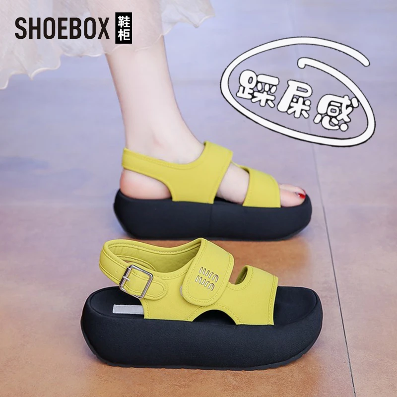 SHOEBOX鞋柜罗马风厚底拖鞋女夏外穿2025新款时尚百搭增高凉鞋