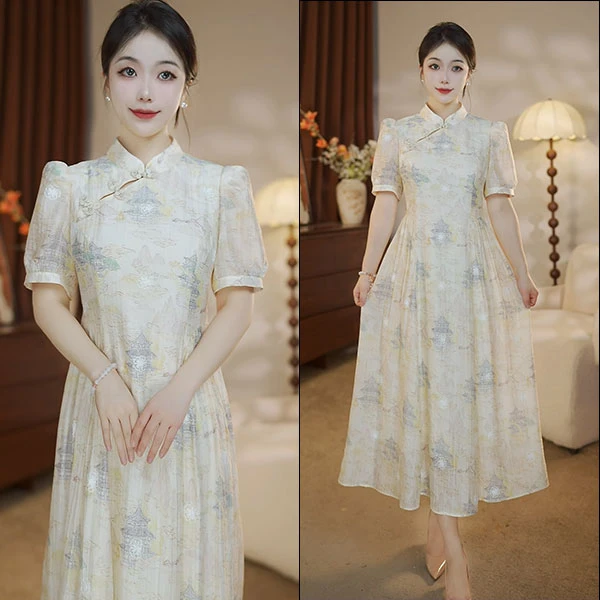 黄鹤楼 新中式显瘦中长款连衣裙气质夏季25C070