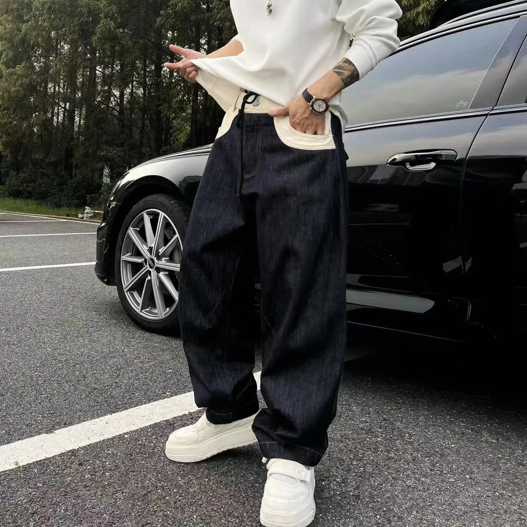 XDZZ二狗25ss秋季时尚休闲百搭拼接直筒宽松牛仔长裤K260