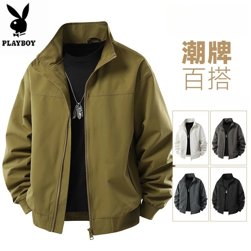 PLAYBOY/花花公子夹克男外套立领春秋季新款工装男士商务夹克衫