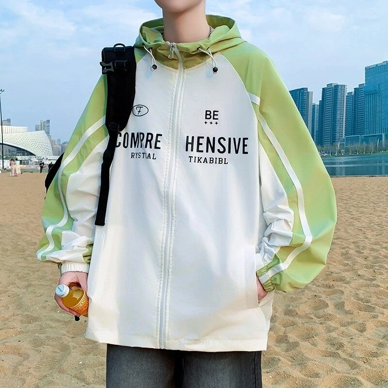 夏季防晒衣新款男生连帽宽松运动休闲夹克学生青少年薄款防晒服