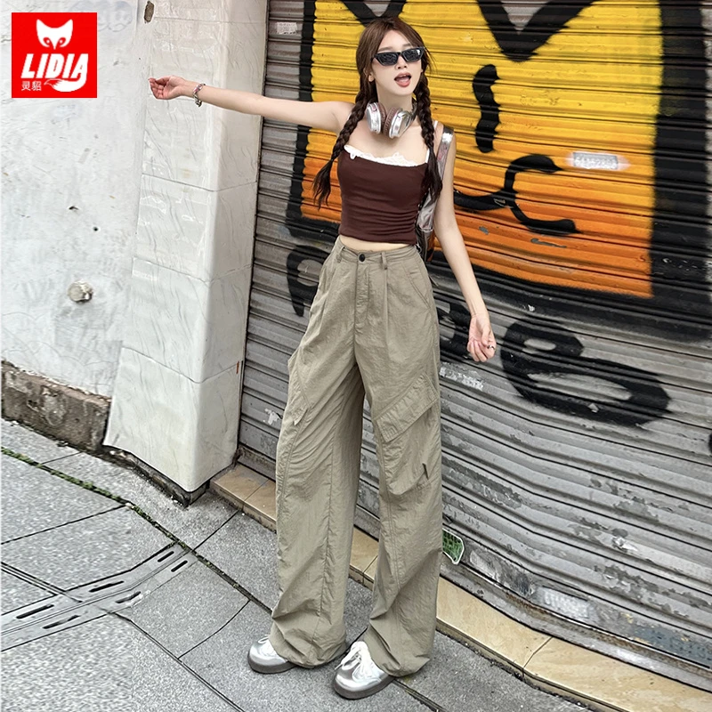美式速干工装阔腿裤女夏季薄款小个子女孩高腰显瘦直筒夏天穿搭