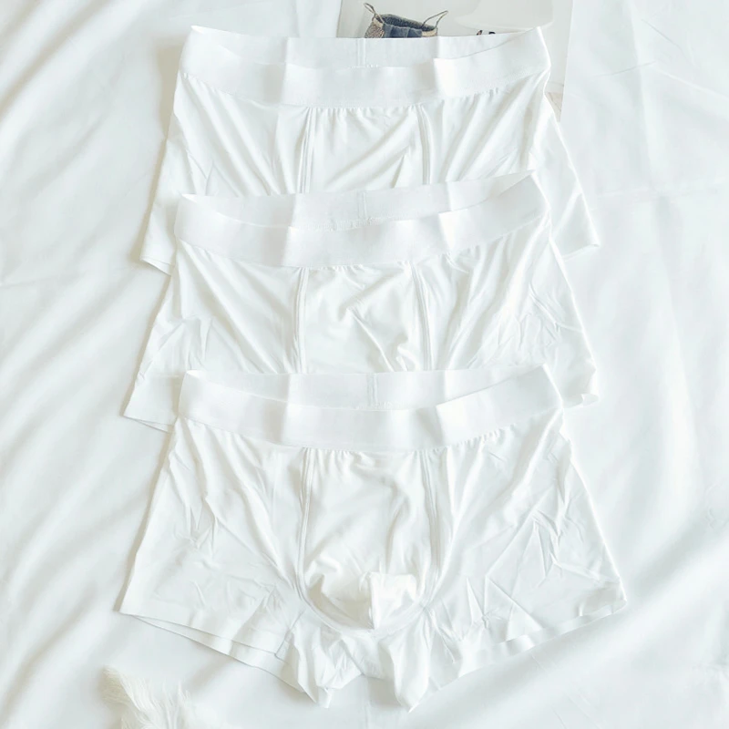 Calto Kros男士内裤冰丝白色超无痕透气四角裤纯色性感平角裤浅色