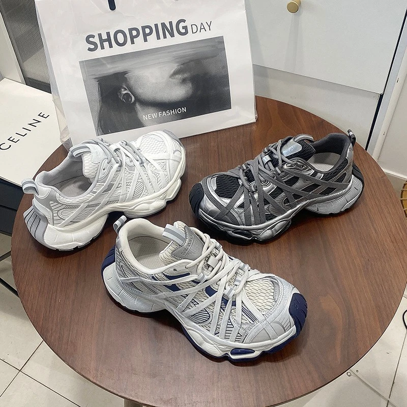 夏天轻薄老爹鞋鞋子女款爆款2025新款夏季透气时尚百搭厚底休闲鞋