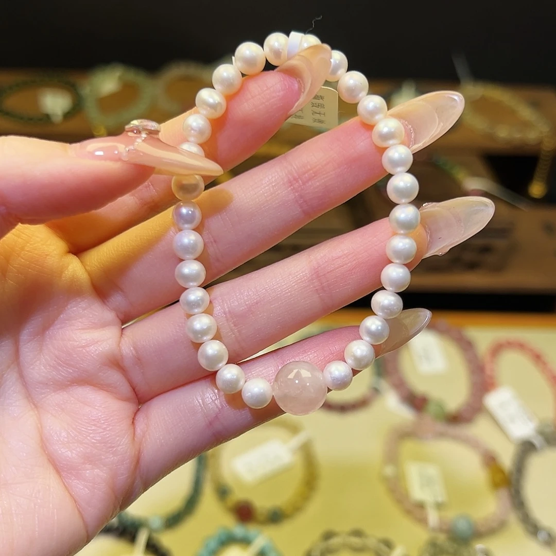 银S925镶嵌手串水晶珍珠80241